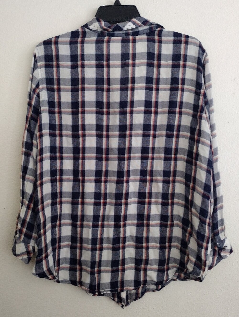 Hester & Orchard Anthropologie Plaid Rayon Button-Up Shirt Navy White Red Medium - Picture 9 of 11